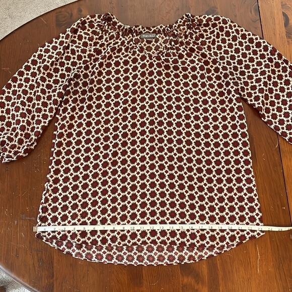 Roz & Ali Womens Blouse Large Geometric Diamond Red Cream 3/4 Length Sleeve - Picture 7 of 9